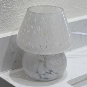 Speckled Art Glass Small Table Lamp Dimmable White 7.25" x 6"